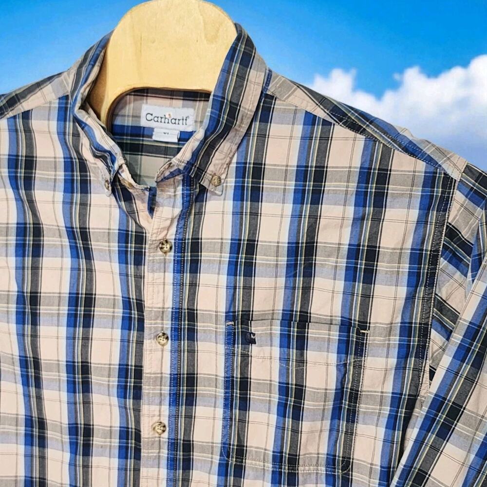 Men's Carhartt Button Down Striped Long Sleeve Workwear Casual XL 100% Cotton